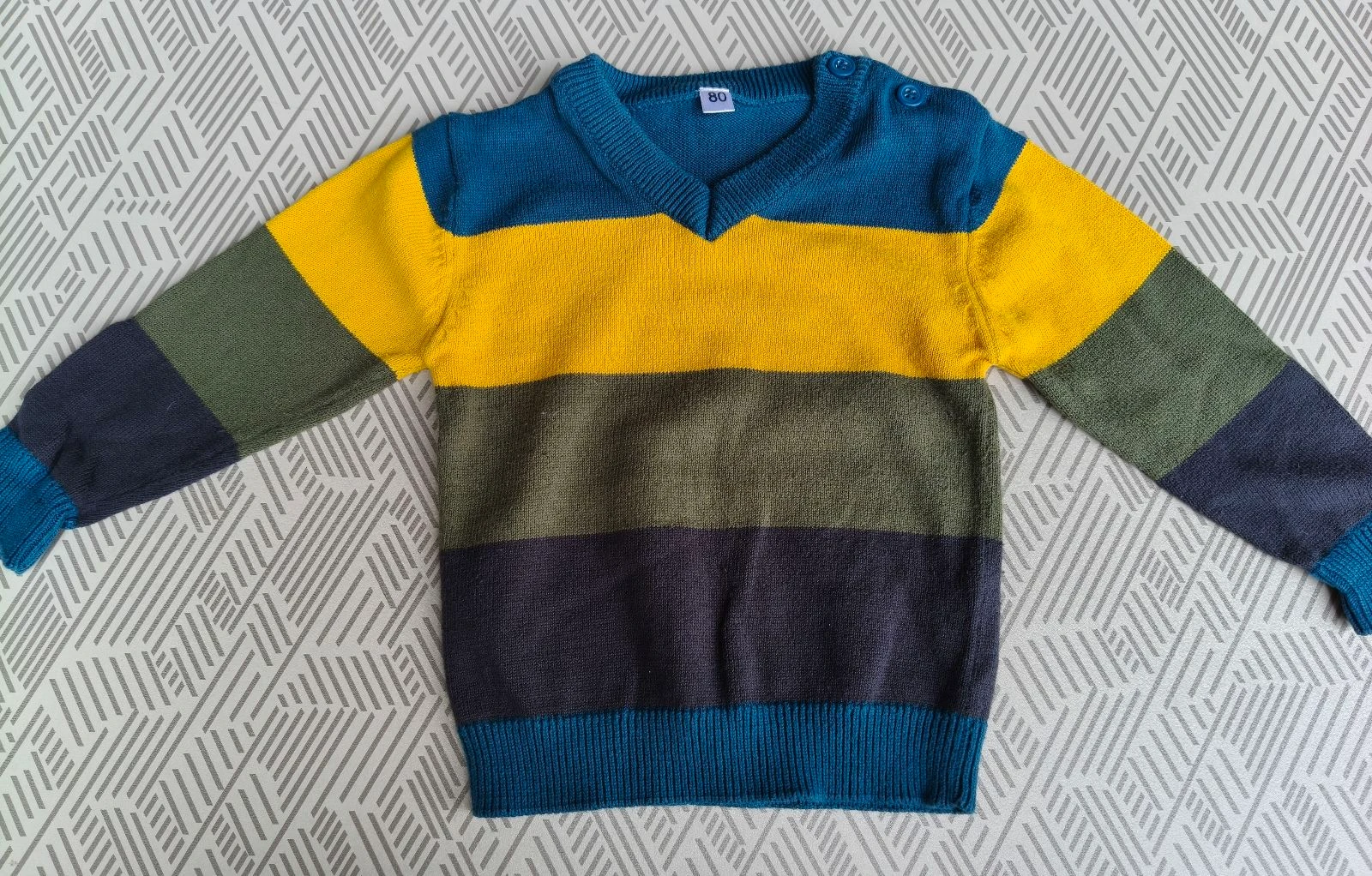 Pull chaud garçon bleu jaune 80 cm